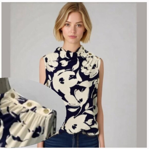 DKNY Sleeveless Floral Blouse Size Large - Picture 1 of 13